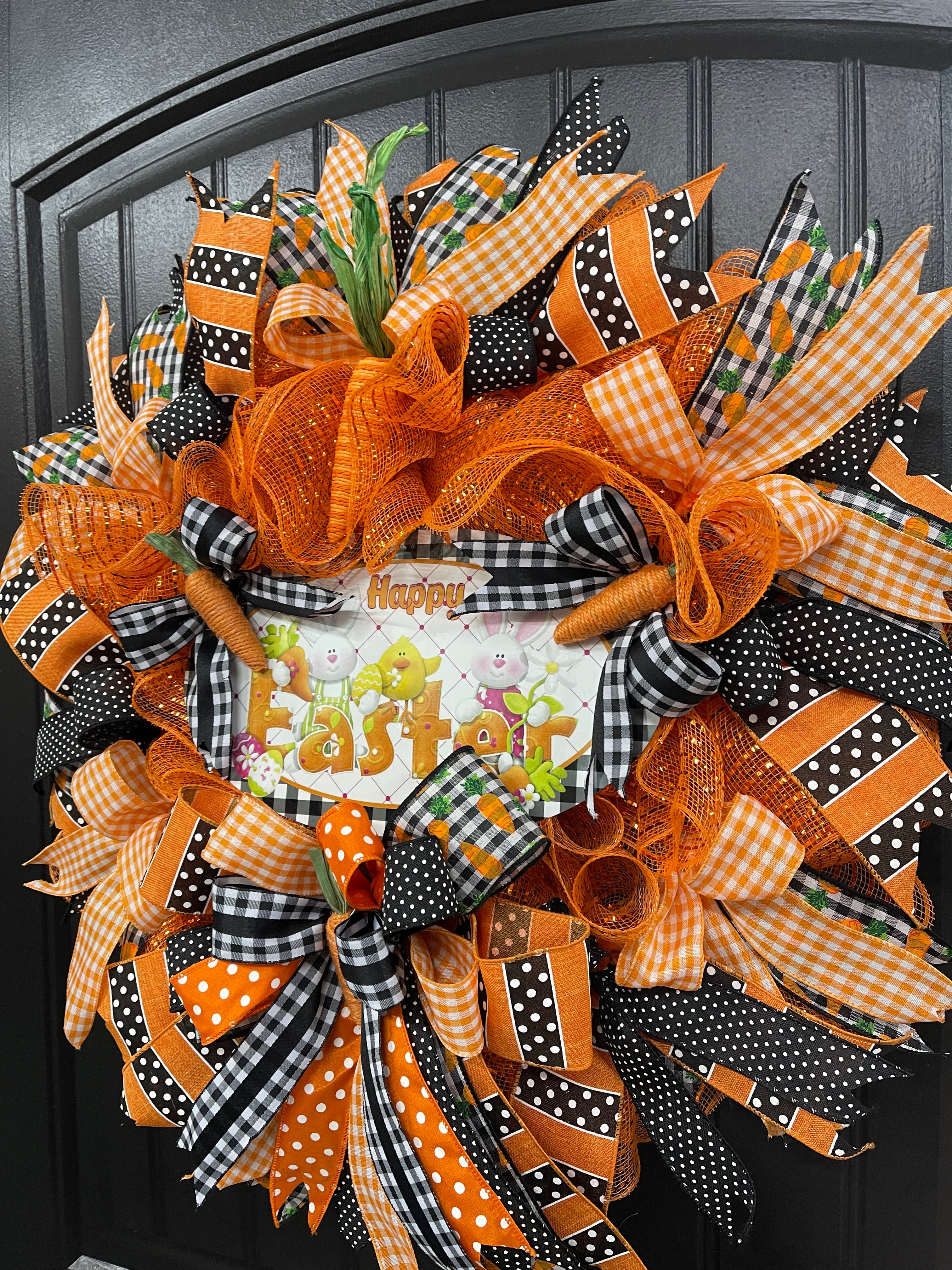 Happy Easter Carrot Wreath, Spring Front Door Decor, KatsCreationsNMore