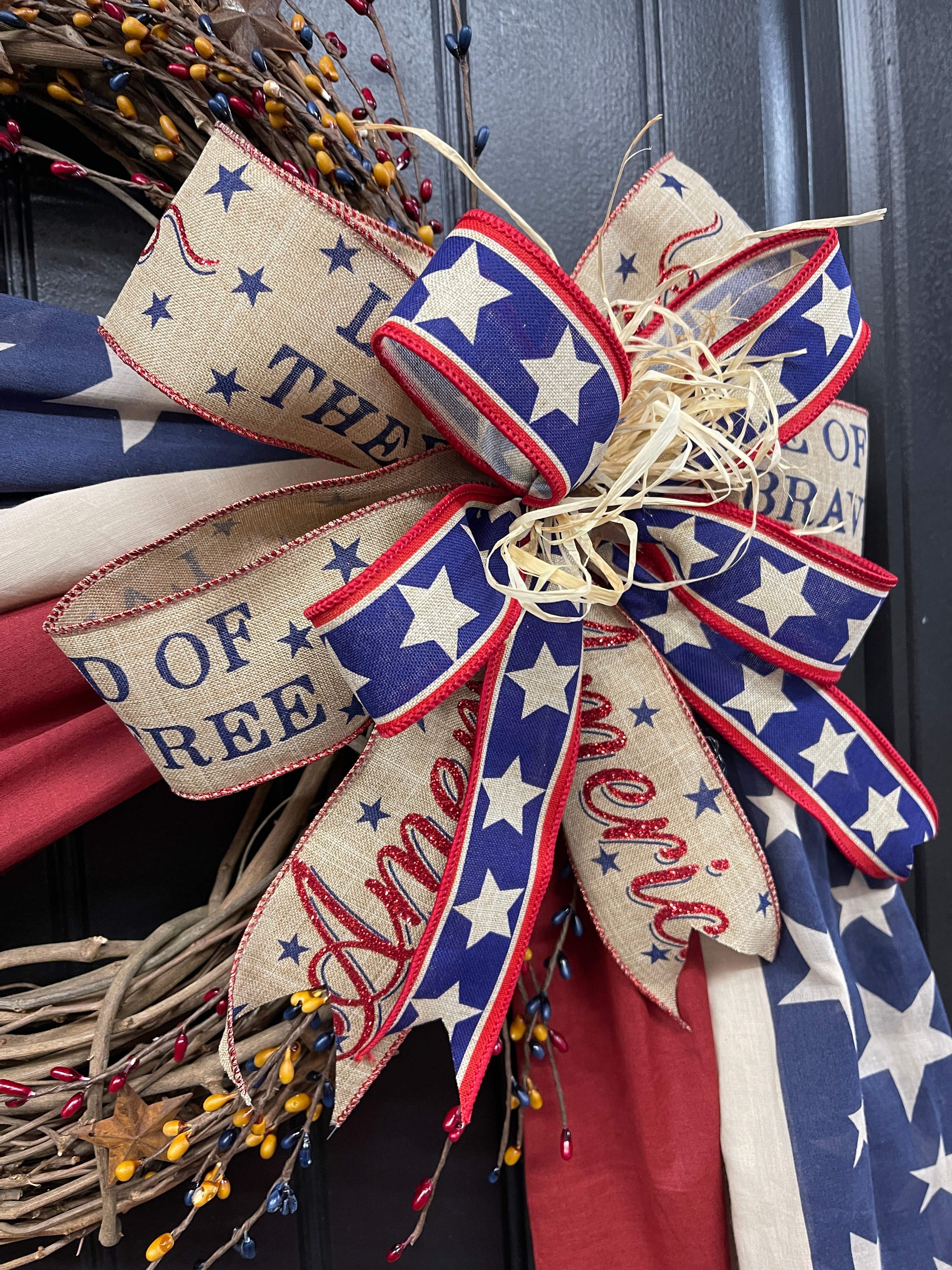 Patriotic Swag Bunting Grapevine American Flag Wreath, KatsCreationsNMore