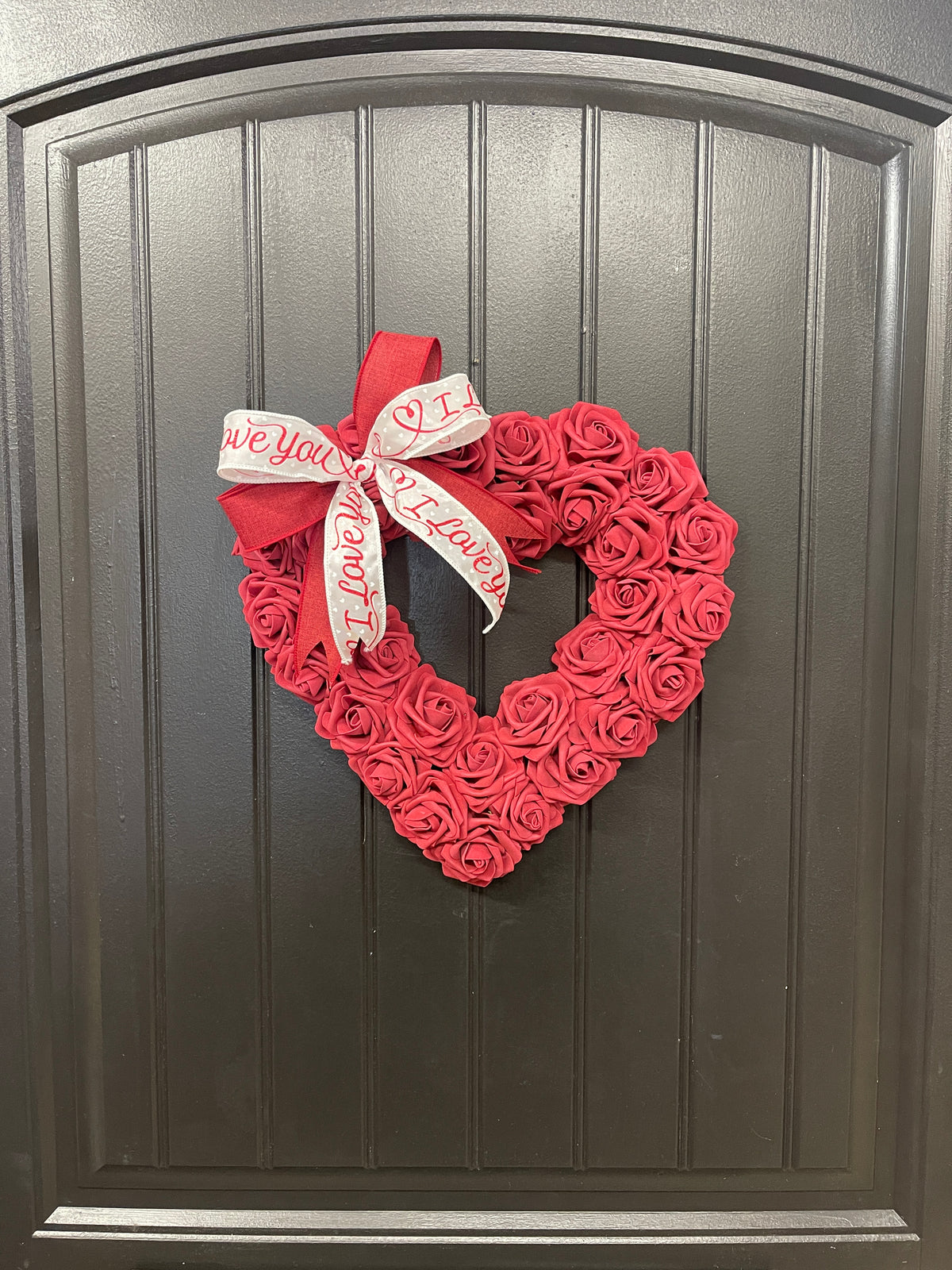 Valentine’s Day Burgundy Rose Heart Shaped Wreath, I Love You Front Door Decor, KatsCreationsNMore
