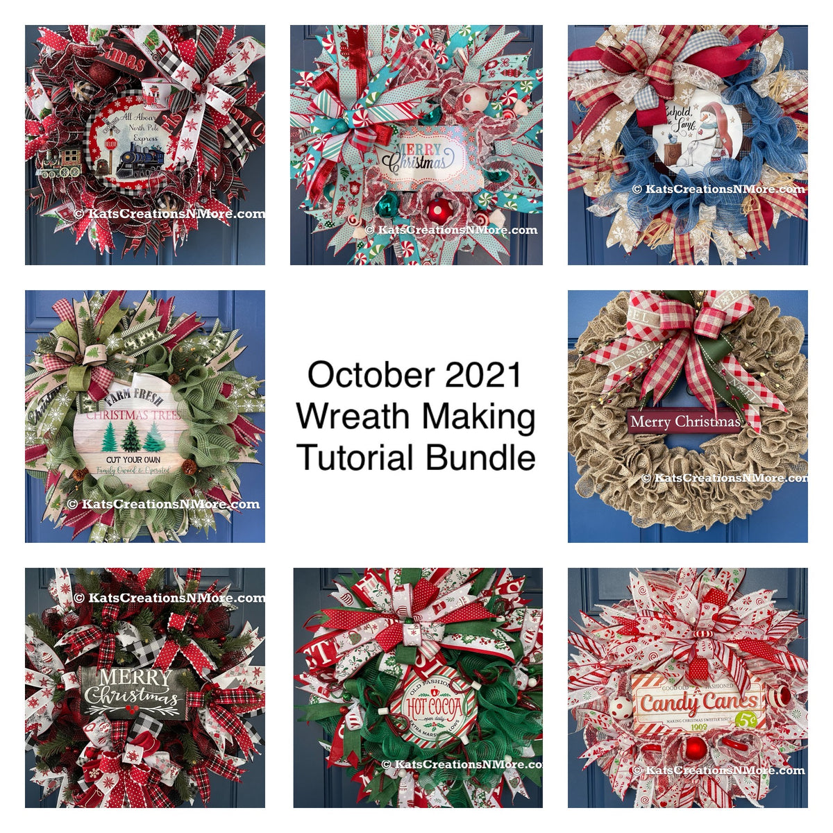 Photo of all of the tutorials offered in the October 2021 wreath making tutorial bundle