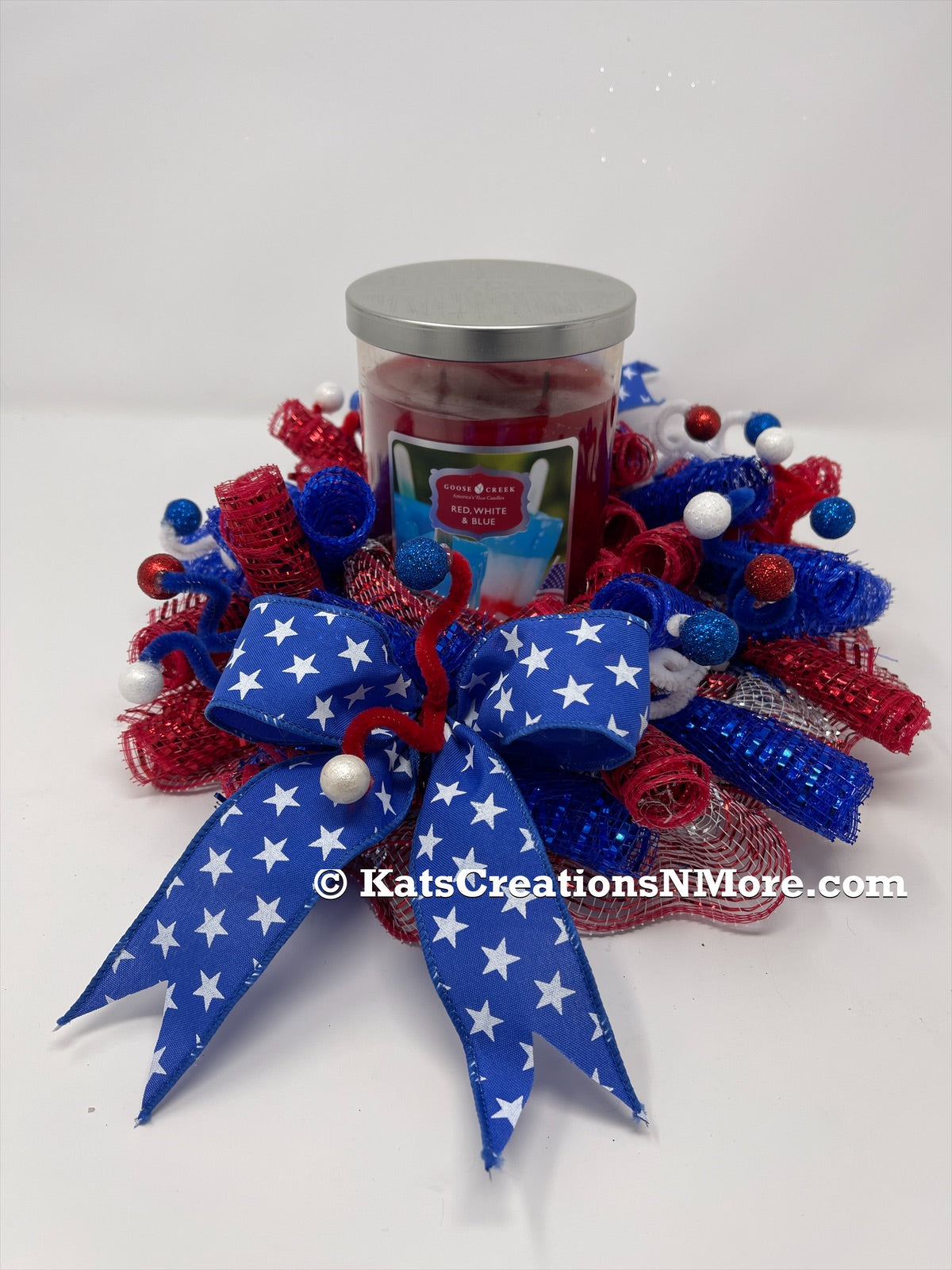 Patriotic Candle Holder Set, Mini Wreaths, KatsCreationsNMore