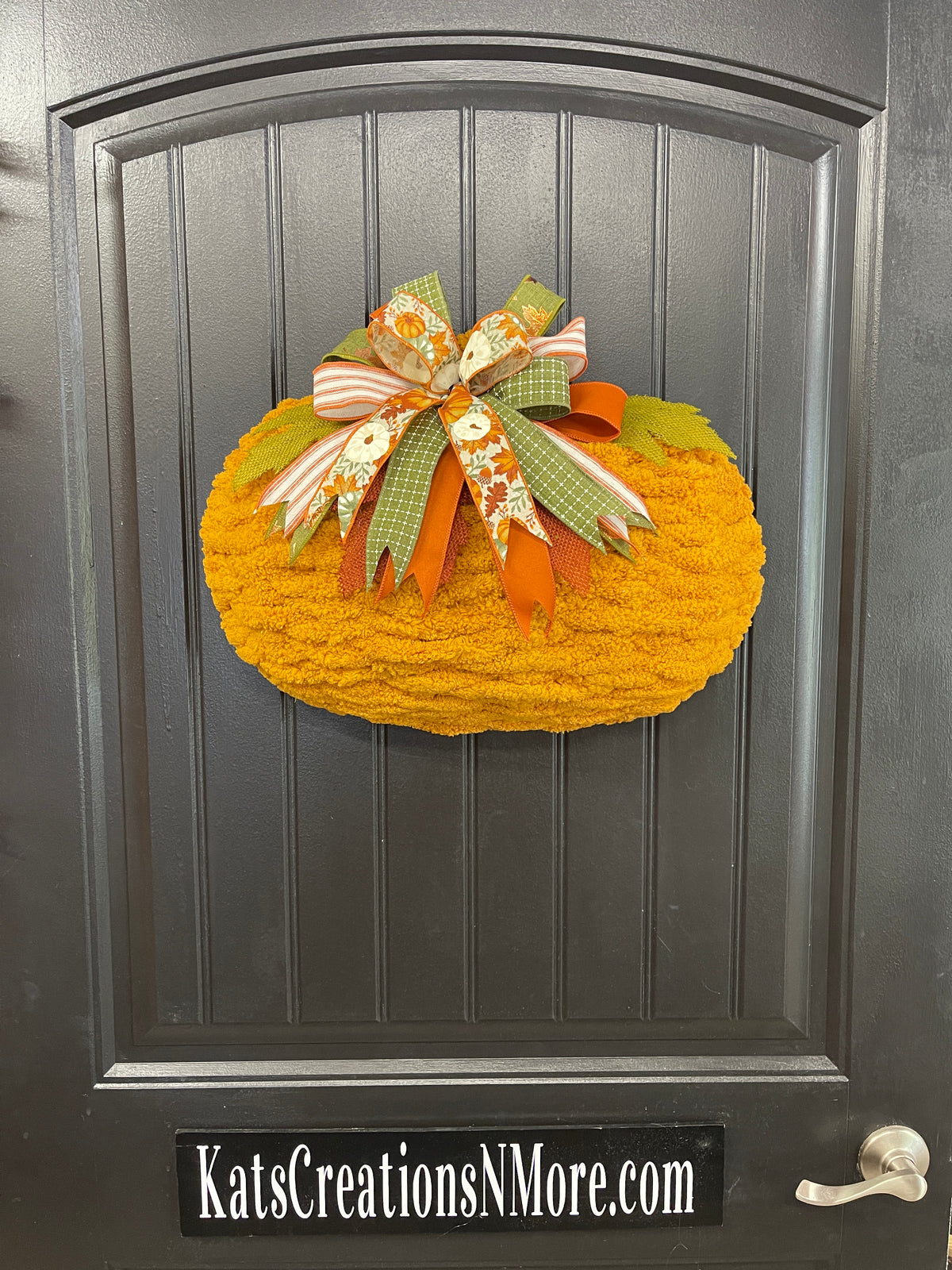 Fall Chenille Yarn Pumpkin, Autumn Wall Hanging, Holiday Front Door Decor, KatsCreationsNMore