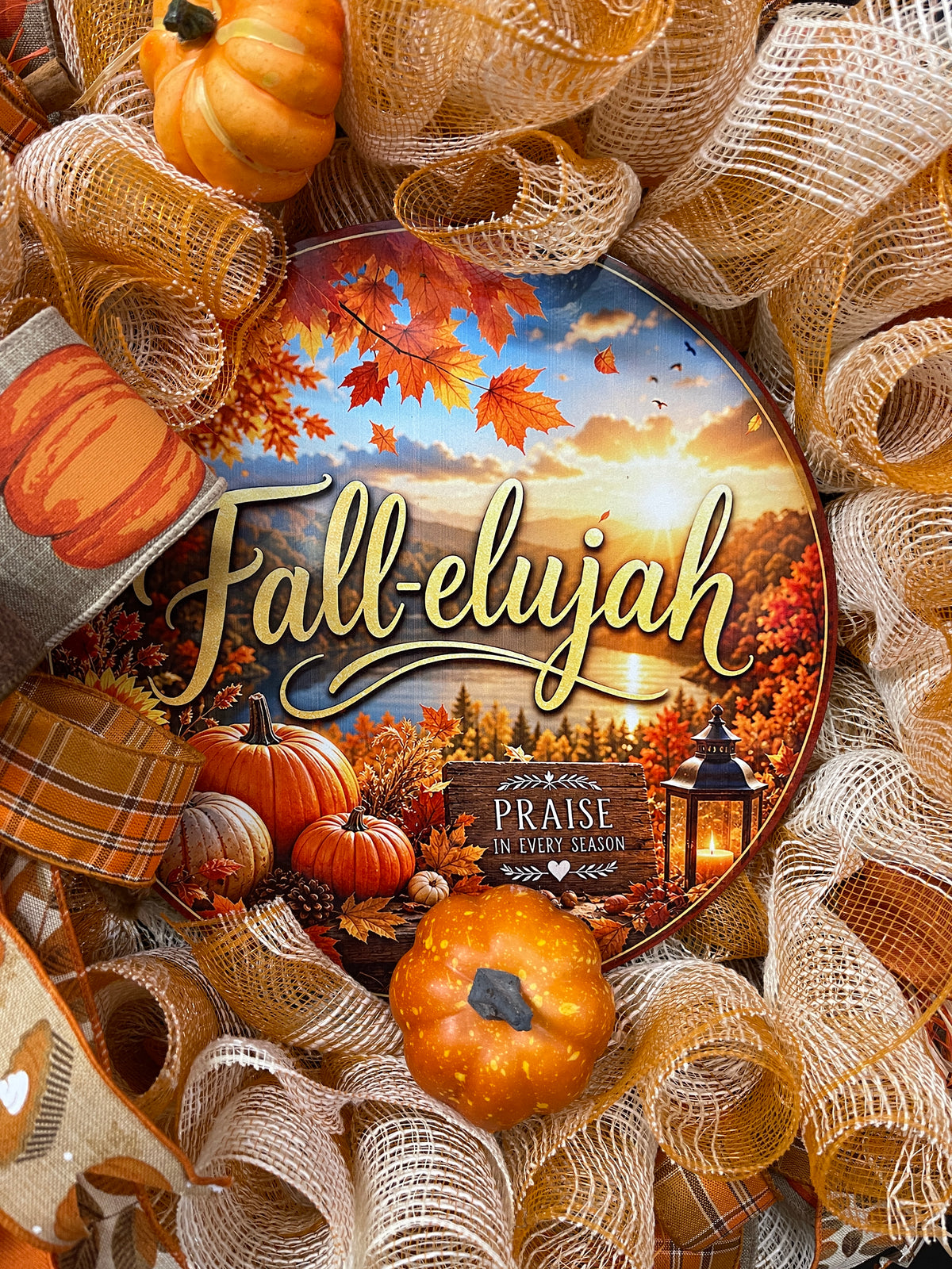 Pumpkin Fallelujah Wreath with Cinnamon Sticks – Cozy Farmhouse Autumn Door Décor, KatsCreationsNMore