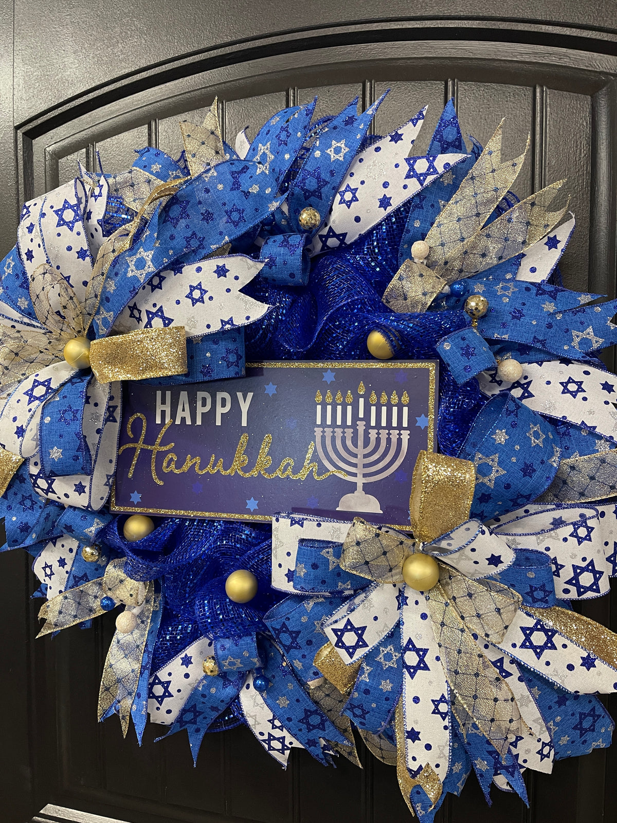 Happy Hanukkah Wreath, Star of David Jewish Winter Holiday Front Door Decor, Israel Support Home Decoration, KatsCreationsNMore