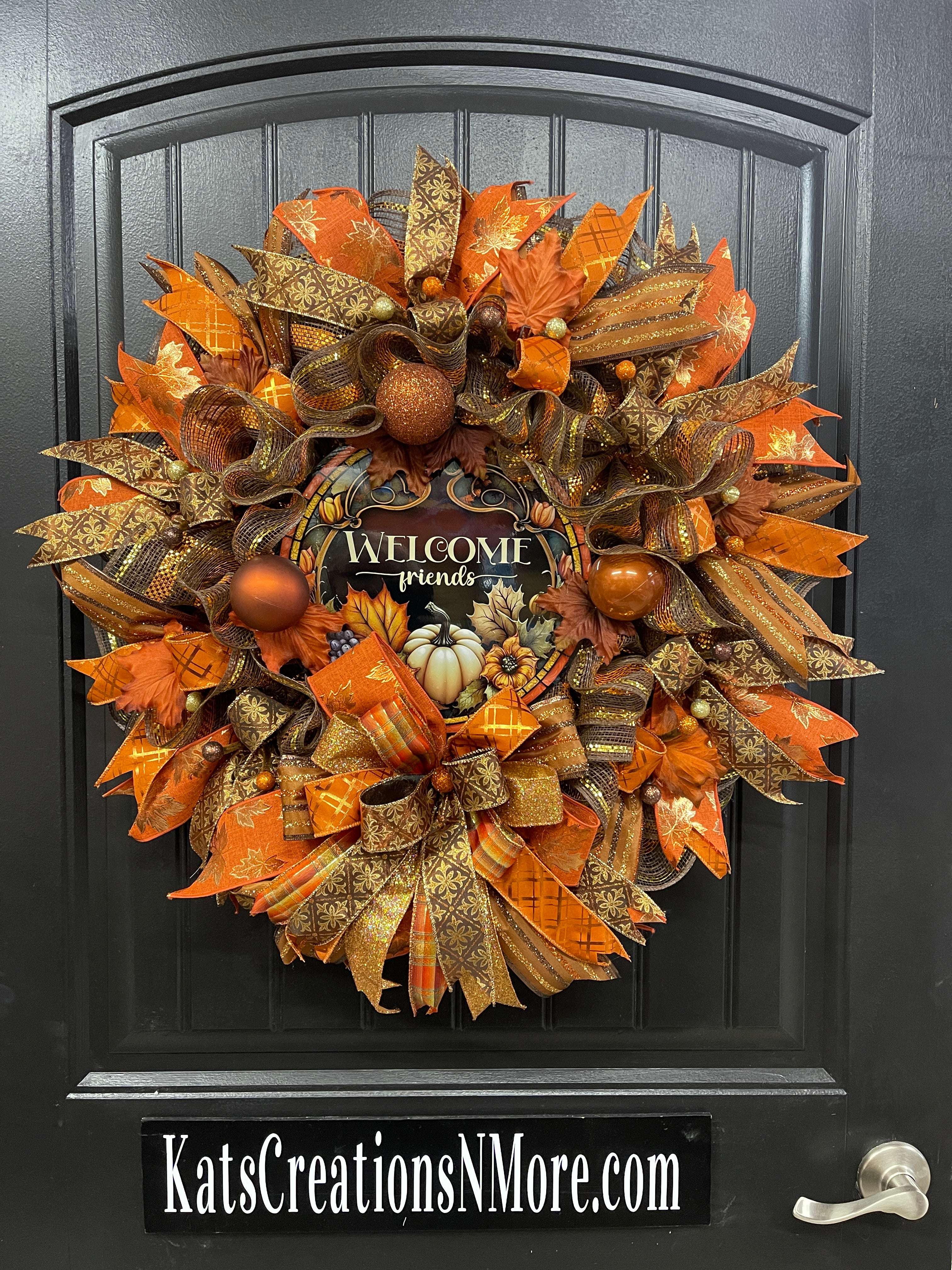 Welcome Friends Fall Wreath, Autumn Leaves Front Door Decor, KatsCreationsNMore