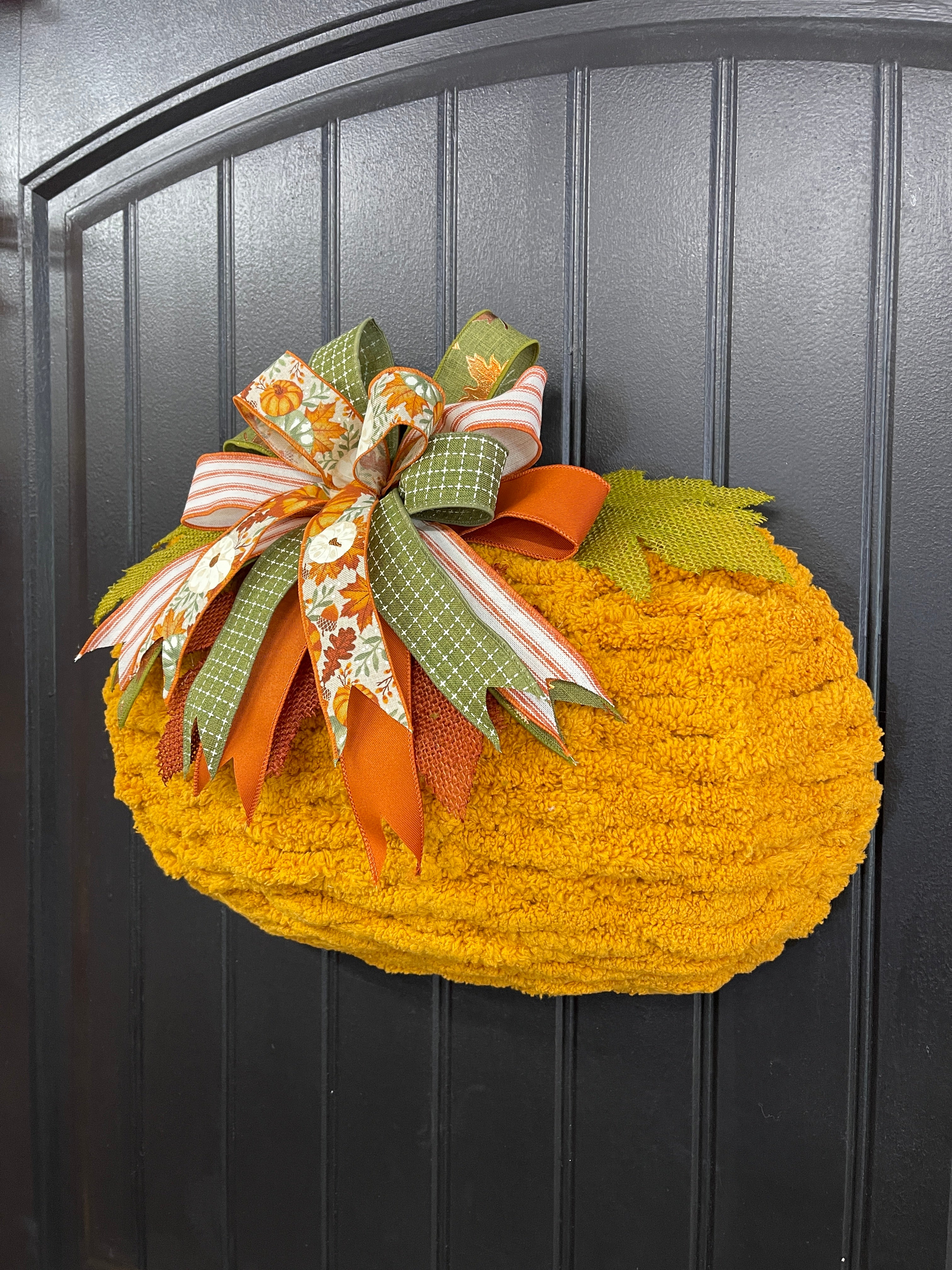 Fall Chenille Yarn Pumpkin, Autumn Wall Hanging, Holiday Front Door Decor, KatsCreationsNMore