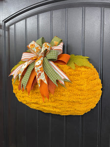 Fall Chenille Yarn Pumpkin, Autumn Wall Hanging, Holiday Front Door Decor, KatsCreationsNMore