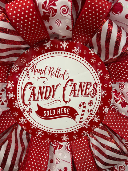 Candy Cane Christmas Ribbon Wreath, Winter Holiday Front Door Decor, Seasonal Porch Decoration, KatsCreationsNMore