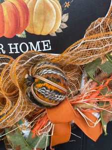 Welcome to Our Home Fall Pumpkin Wreath – Handmade Autumn Front Door Décor with Pumpkins, Cinnamon Sticks, Raffia & Rustic Ribbons, KatsCreationsNMore