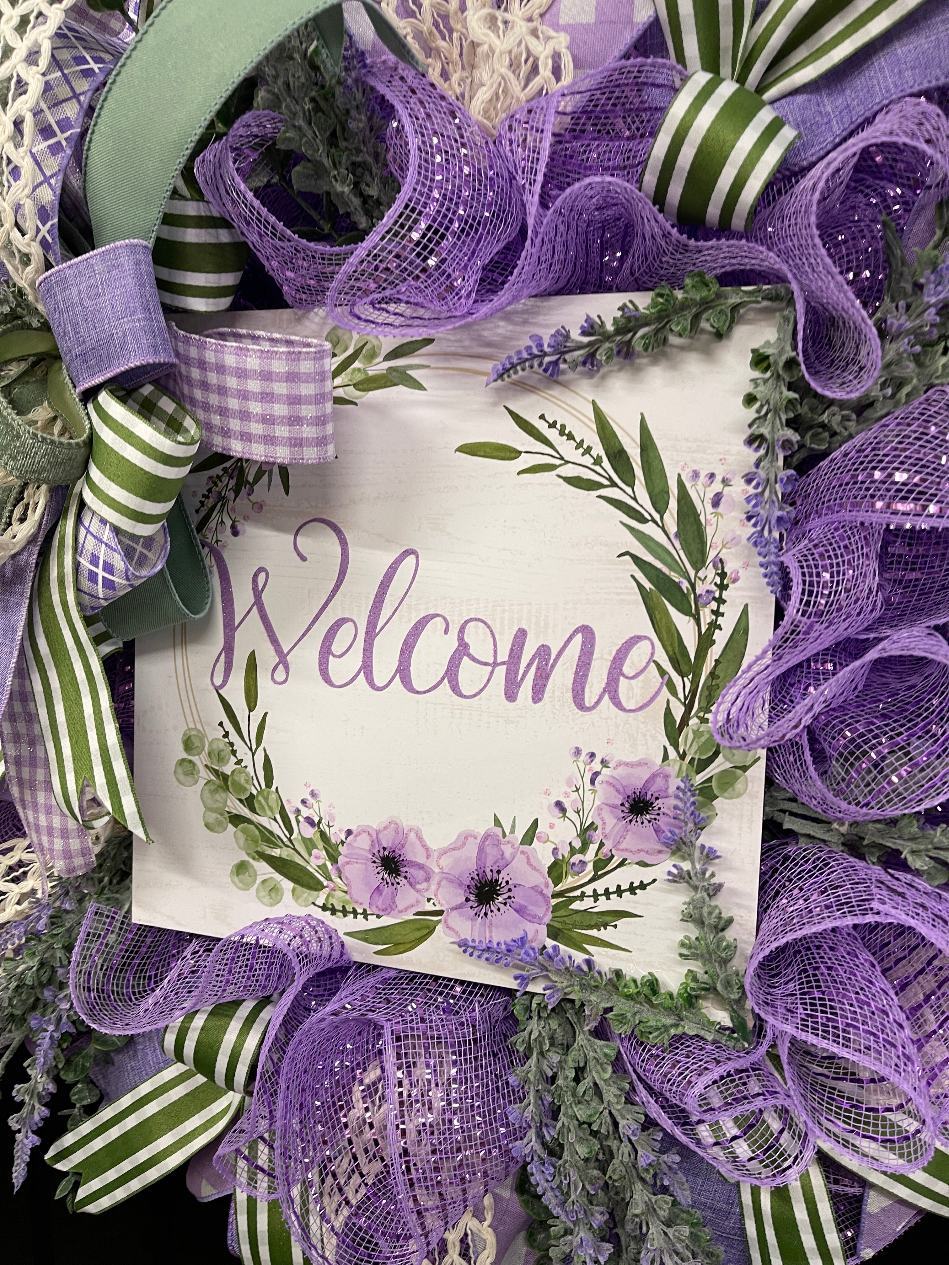 Lavender and Sage Welcome Wreath, Everyday Front Door Decor, KatsCreationsNMore
