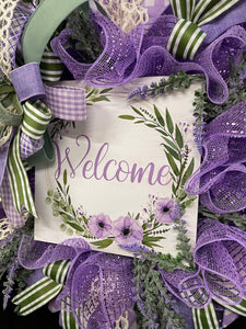 Lavender and Sage Welcome Wreath, Everyday Front Door Decor, KatsCreationsNMore