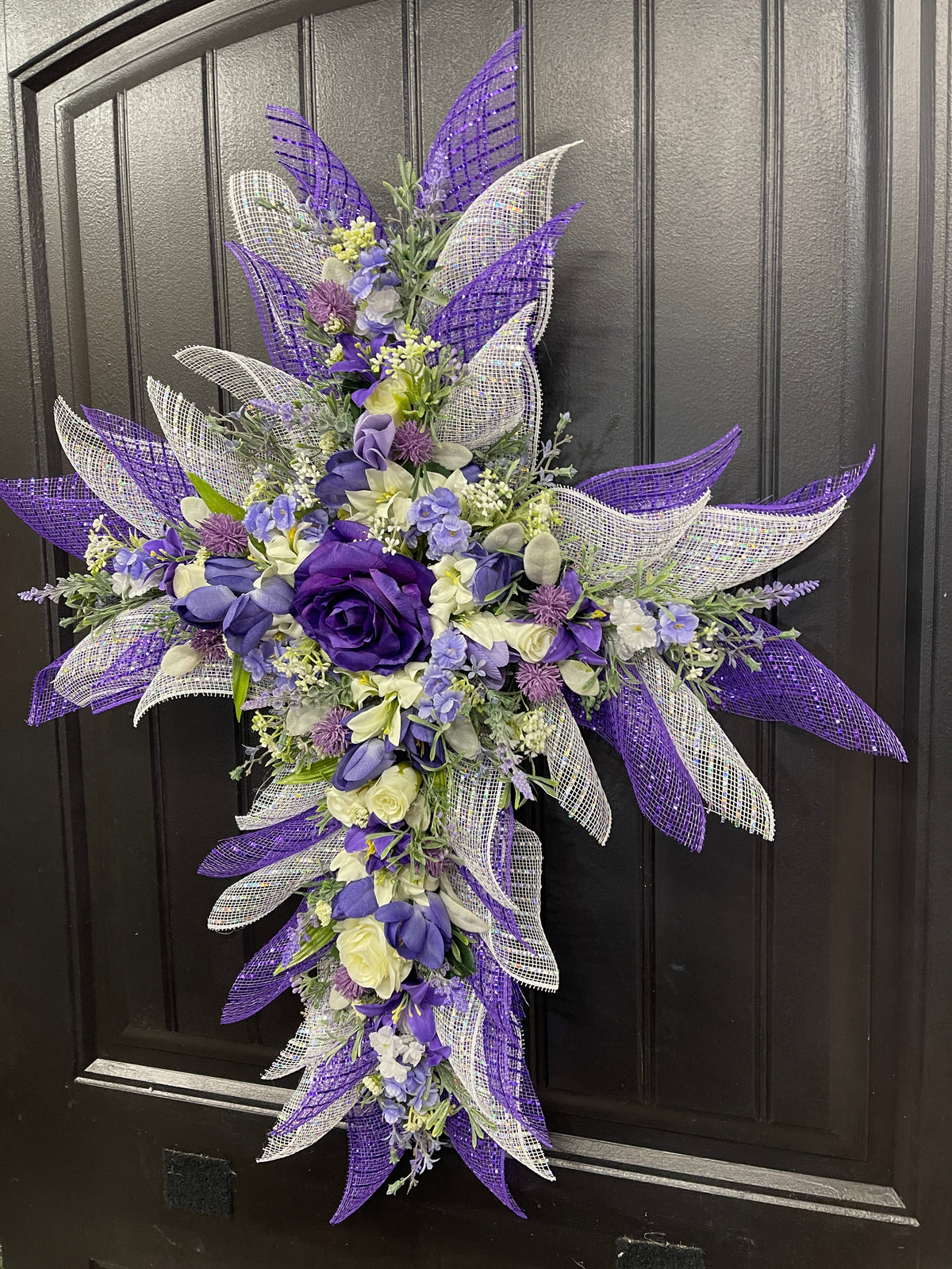 Purple Floral Cross Wreath