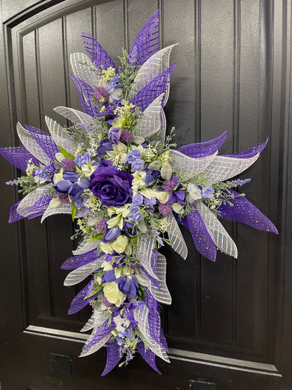 Purple Floral Cross Wreath