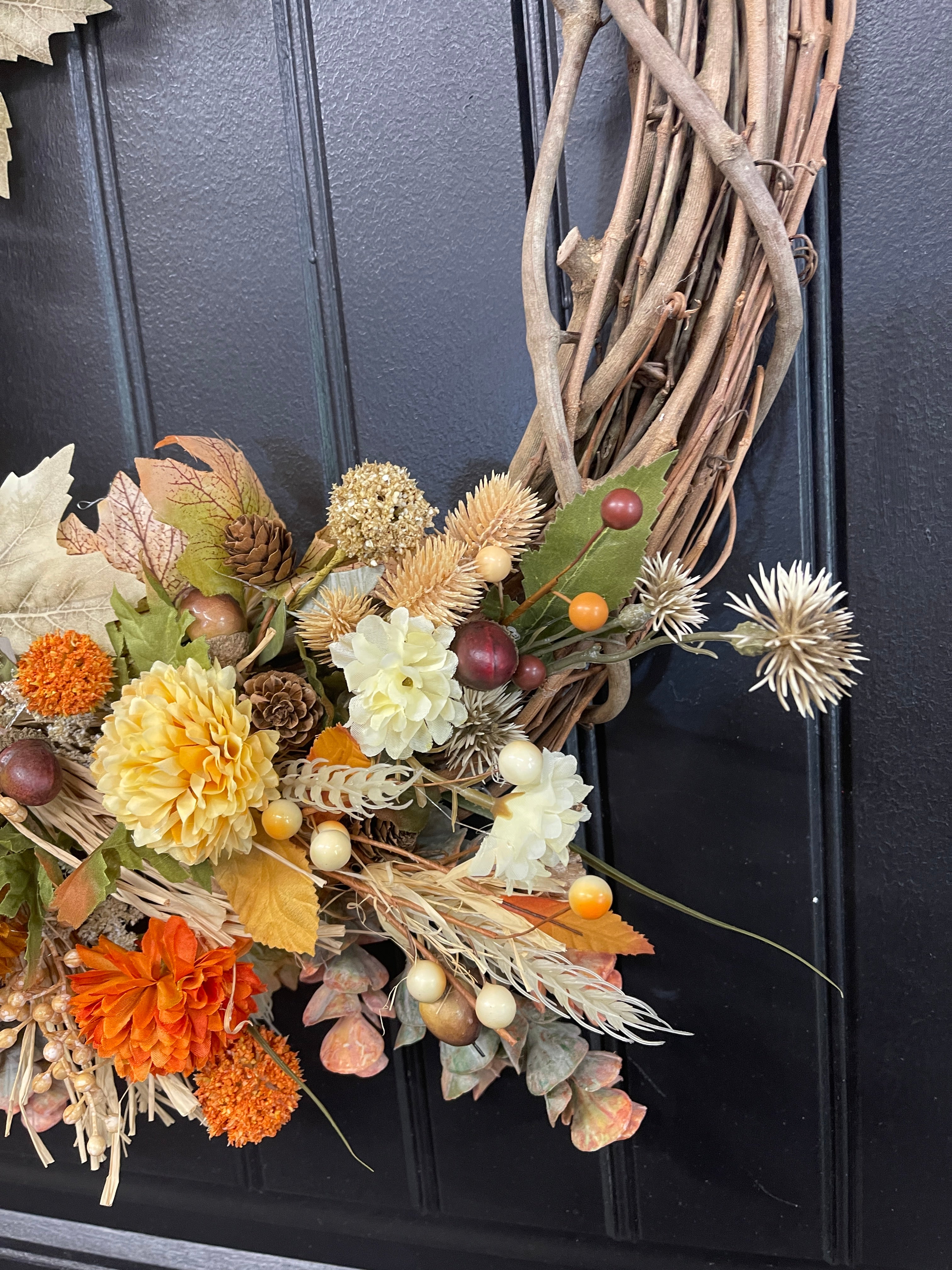 Fall Pumpkin & Floral Grapevine Wreath – Warm Autumn Harvest Door Decor, KatsCreationsNMore