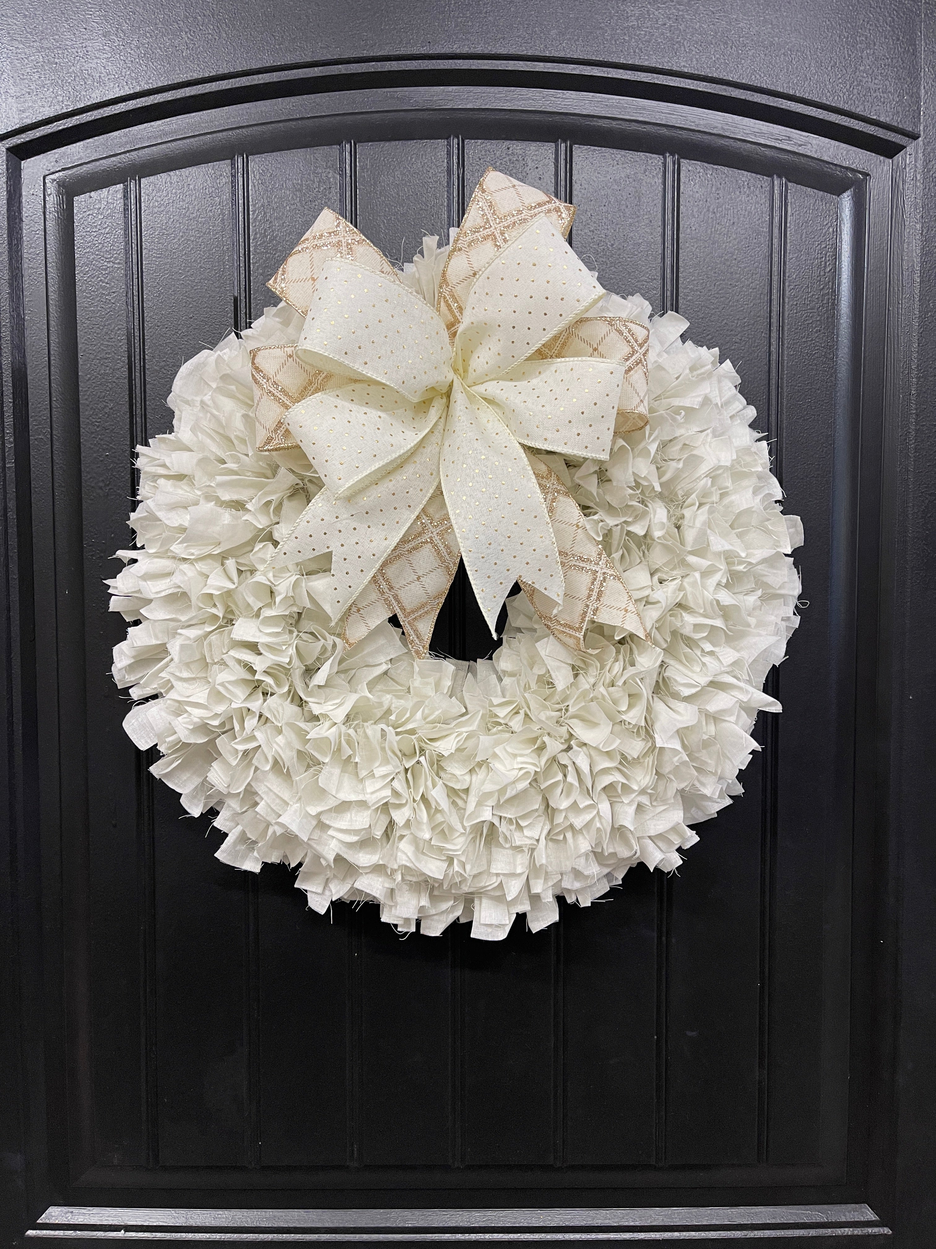 White Muslin Rag Wreath, Rustic Wedding Decoration, Farmhouse Front Door Decor, KatsCreationsNMore