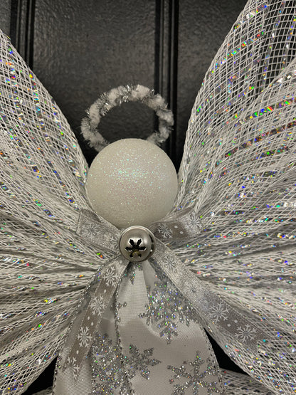White Iridescent Christmas Angel Tree Topper, Holiday Guardian Angel Wall Decor, Graveside Memorial, KatsCreationsNMore