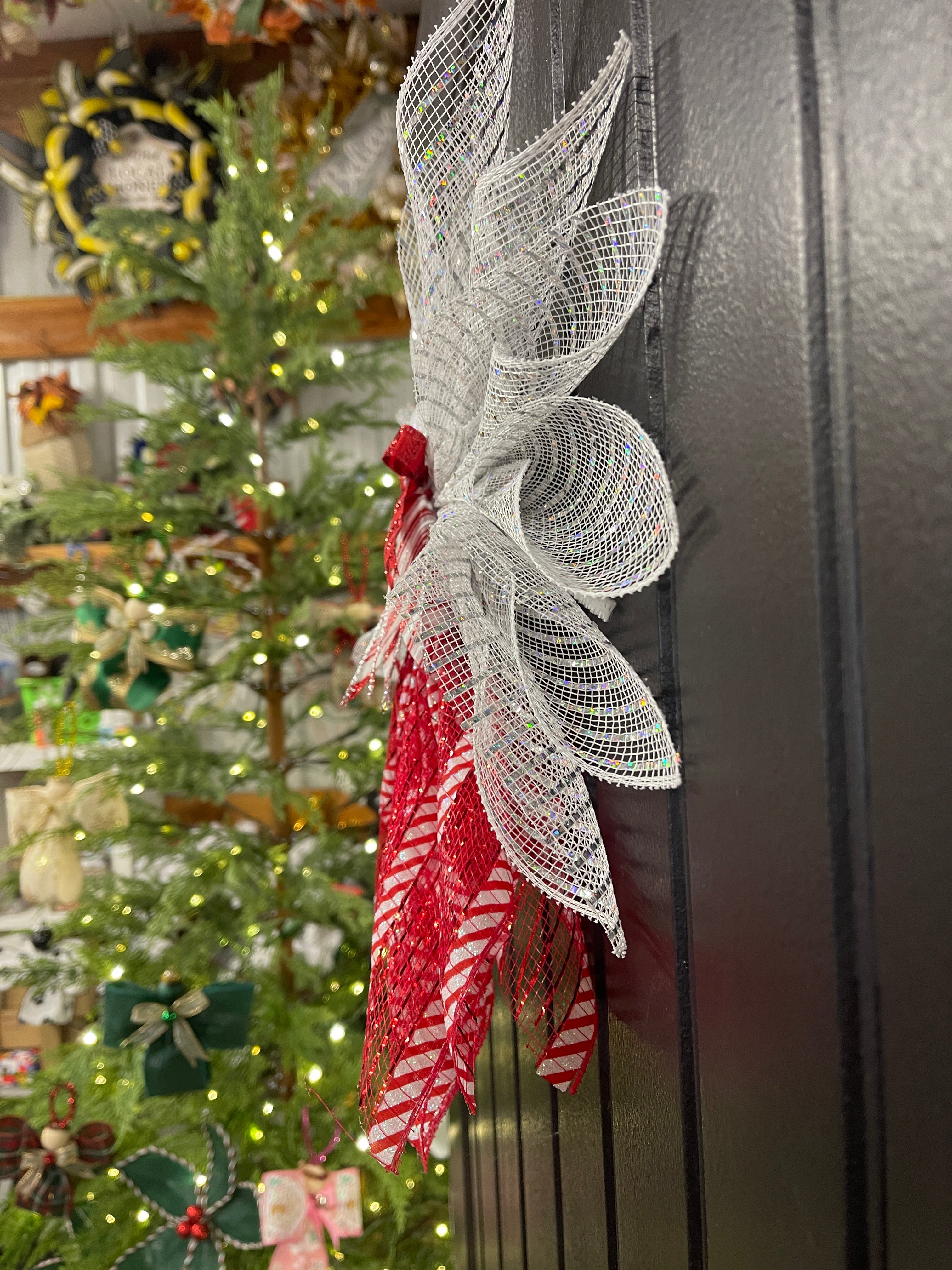 Candy Cane Christmas Angel Tree Topper, Holiday Guardian Angel Wreath, Graveside Memorial, KatsCreationsNMore