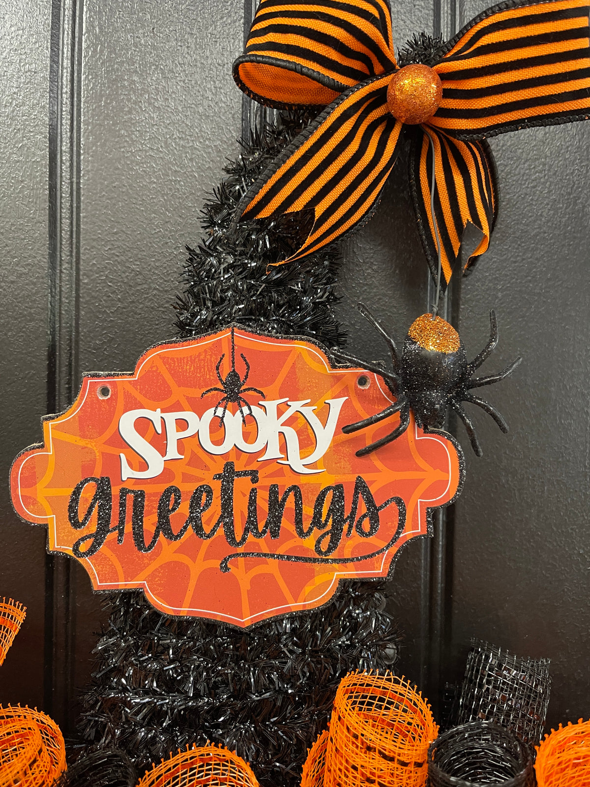 Halloween Witch Hat Spooky Greetings Wreath by KatsCreationsNMore