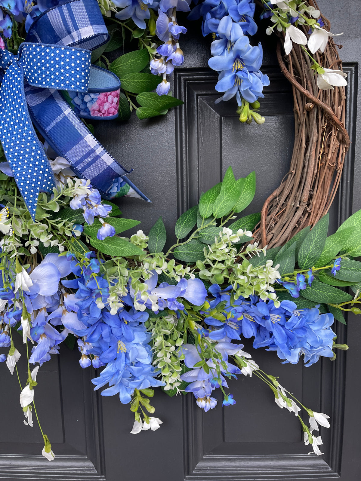 Spring Blue Hyacinth and Wisteria Grapevine Wreath, Mothers Day, Gift for Her, KatsCreationsNMore