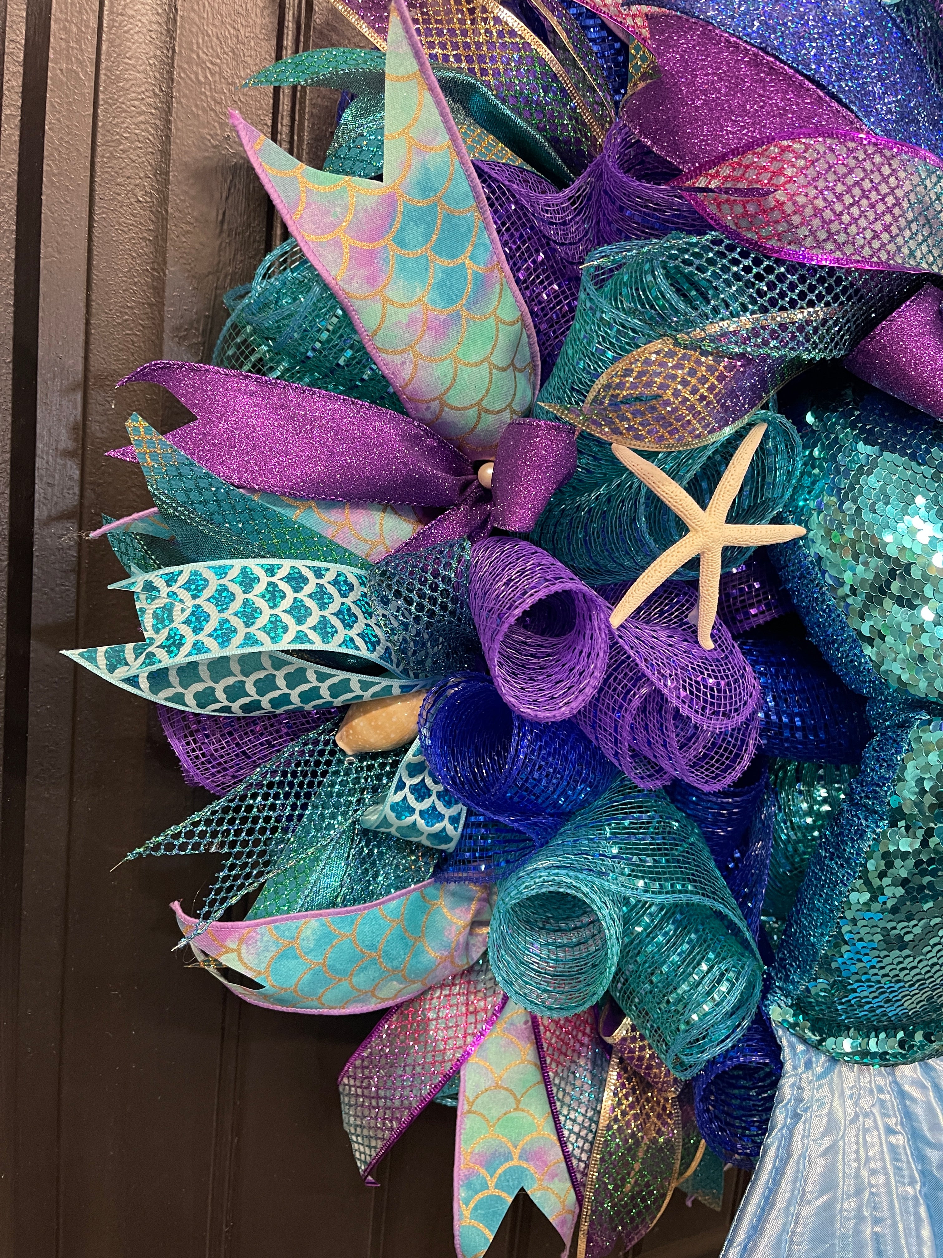 Mermaid Tail Beach Wreath, Coastal Summer Front Door Decor, KatsCreationsNMore
