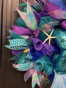 Mermaid Tail Beach Wreath, Coastal Summer Front Door Decor, KatsCreationsNMore
