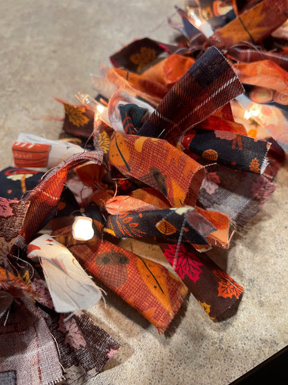 Fall Lighted Fabric Garland, Seasonal Holiday Autumn Rustic Home Decor