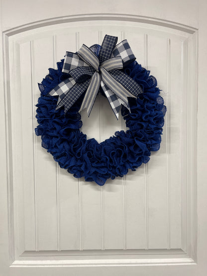 Primitive Country Burlap Wreath, Patriotic Holiday Front Door Decor, Everyday Wreath for Front Door, KatsCreationsNMore