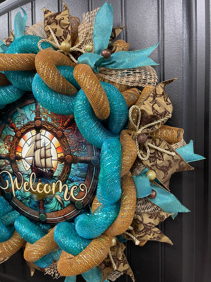 Sailing Ship Nautical Welcome Wreath, Gift for Him, KatsCreationsNMore