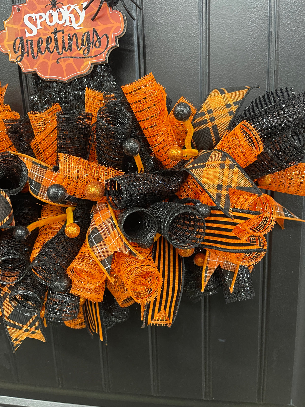 Halloween Witch Hat Spooky Greetings Wreath by KatsCreationsNMore