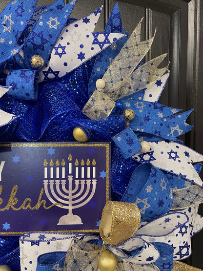 Happy Hanukkah Wreath, Star of David Jewish Winter Holiday Front Door Decor, Israel Support Home Decoration, KatsCreationsNMore