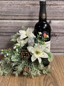 Christmas Floral Bottle Bouquet, Poinsettia and Pine Winter Hostess Gift, KatsCreationsNMore