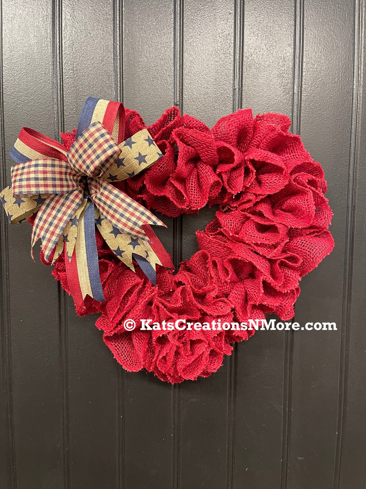 Heart-Shaped Red Burlap Wreath with Interchangeable Bows – Patriotic, Christmas & Everyday Options, KatsCreationsNMore