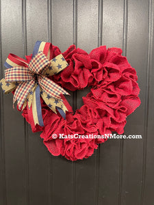 Heart-Shaped Red Burlap Wreath with Interchangeable Bows – Patriotic, Christmas & Everyday Options, KatsCreationsNMore