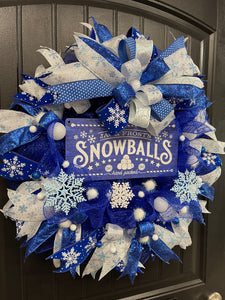 Jack Frosts’s Snowball Christmas Wreath, Winter Front Door Decor, KatsCreationsNMore