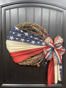 Rustic Americana Flag Grapevine Wreath | Patriotic Front Door Decor | 4th of July Wreath | Veterans Day | Rustic Country Americana Home Accent, KatsCreationsNMore