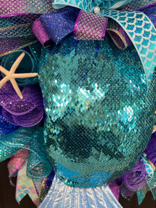 Mermaid Tail Beach Wreath, Coastal Summer Front Door Decor, KatsCreationsNMore