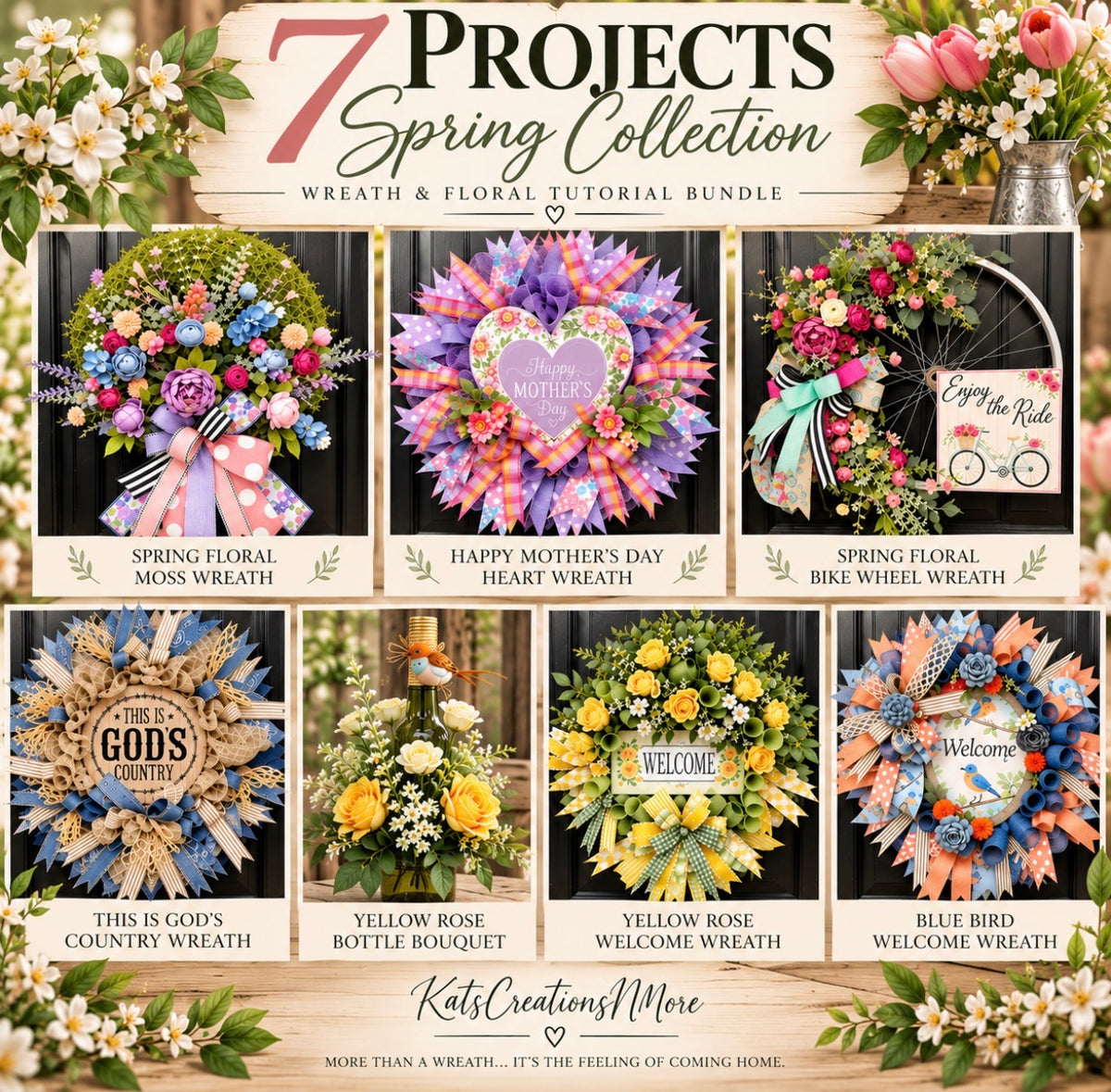 7 Wreath Making Tutorials Bundle, DIY Wreath & Floral Projects, Supply Lists, Video Instructions, Instant Digital Download