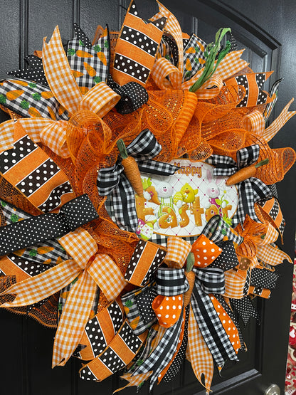 Happy Easter Carrot Wreath, Spring Front Door Decor, KatsCreationsNMore