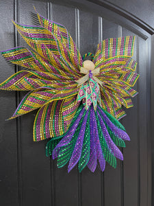 Mardi Gras Angel Tree Topper Wreath, Graveside Memorial, KatsCreationsNMore