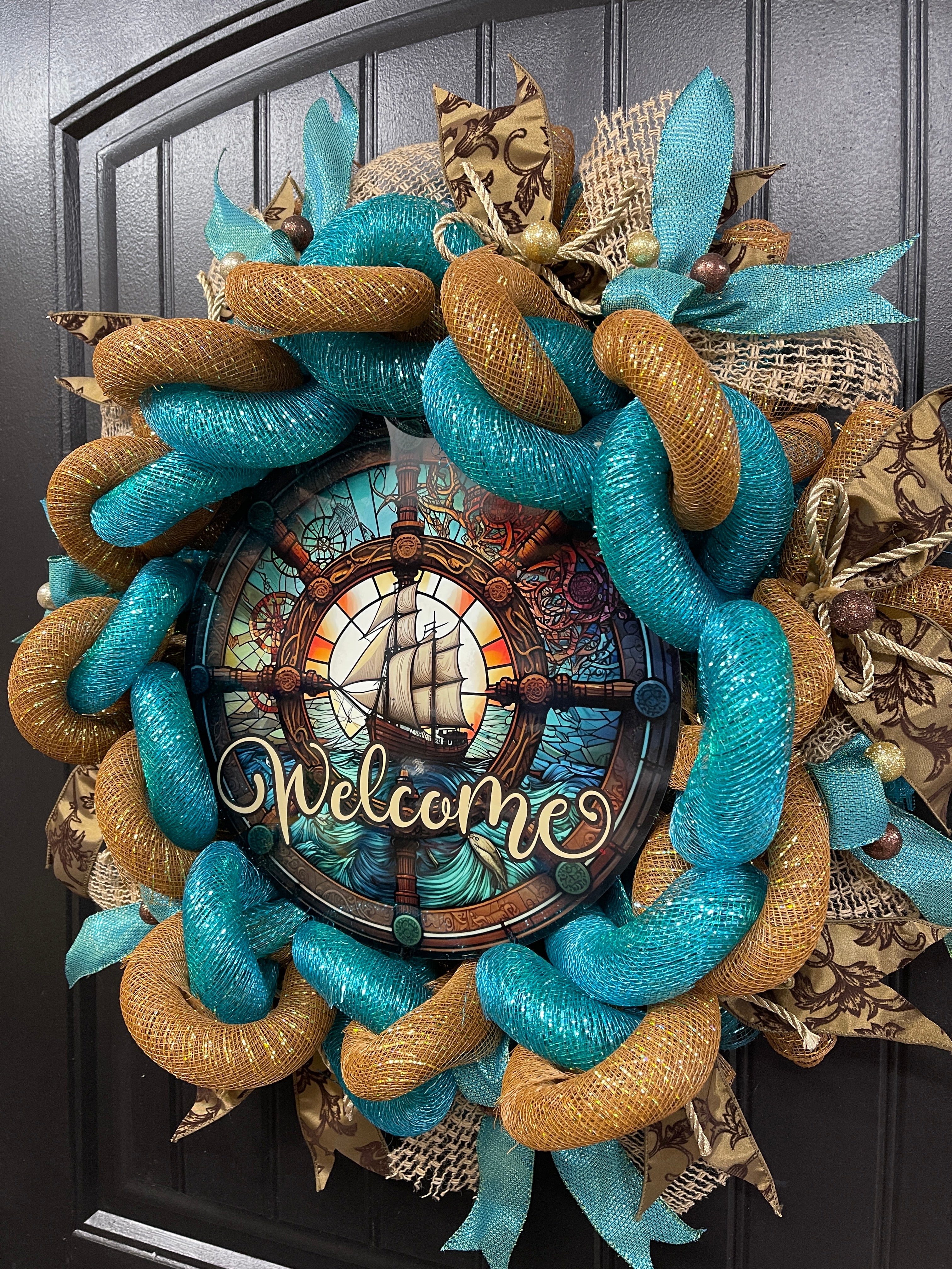 Sailing Ship Nautical Welcome Wreath, Gift for Him, KatsCreationsNMore