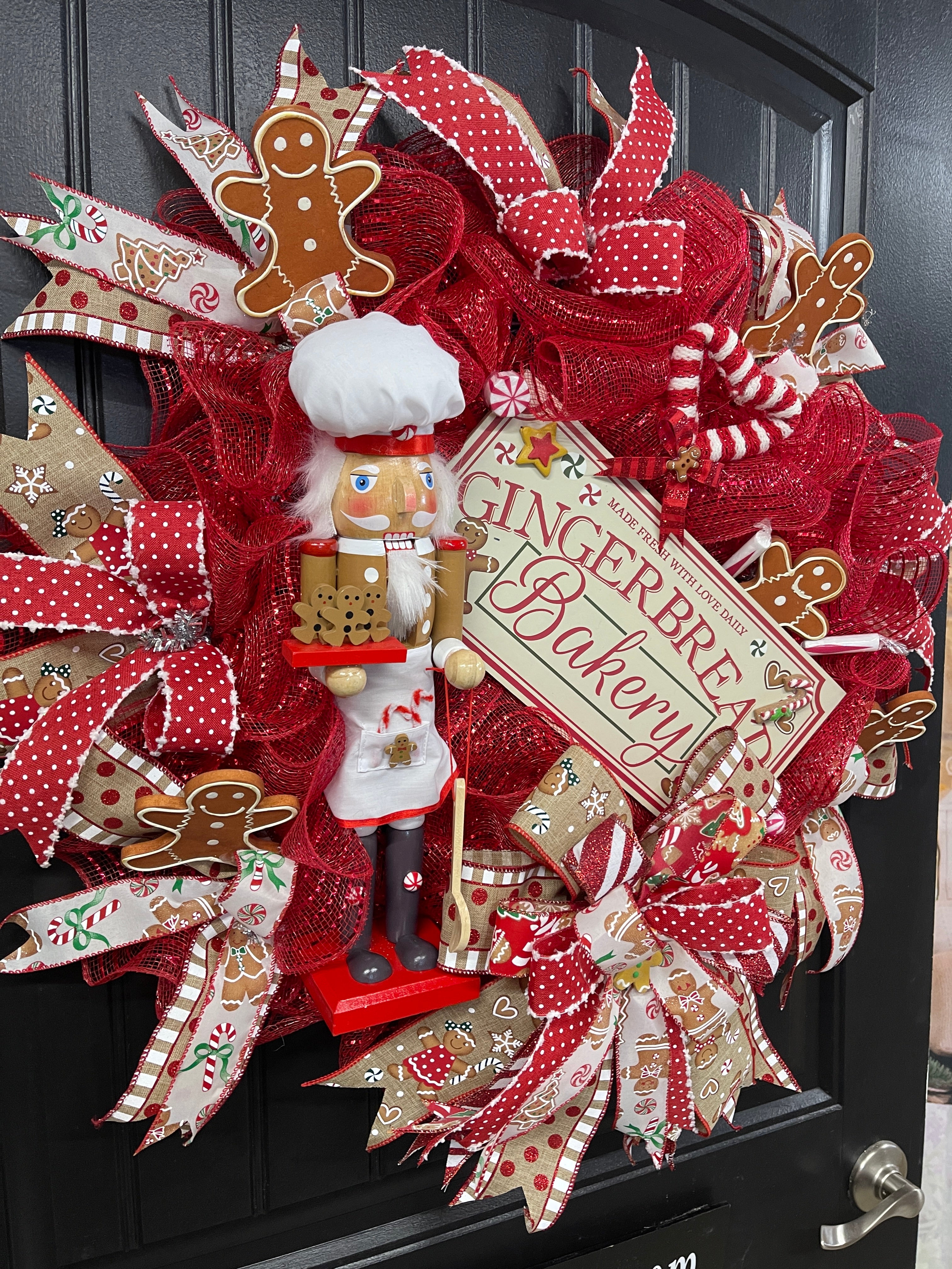 Gingerbread Nutcracker Christmas Bakery Wreath, Holiday Cookies Front Door Decor, KatsCreationsNMore