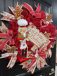 Gingerbread Nutcracker Christmas Bakery Wreath, Holiday Cookies Front Door Decor, KatsCreationsNMore