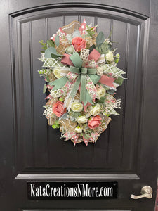 Spring Floral Swag, Rose Easter Front Door Decoration, KatsCreationsNMore