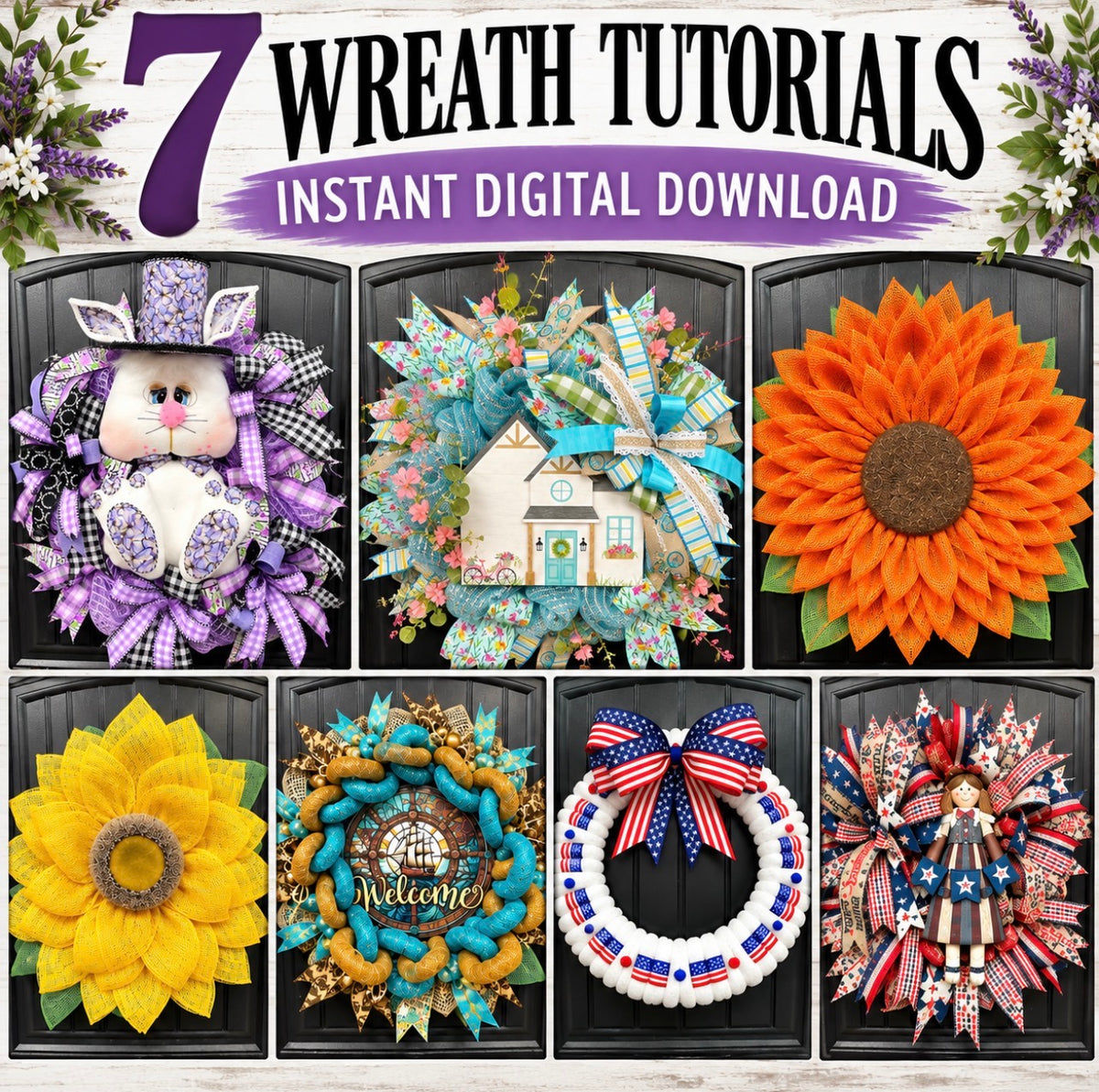 7 Wreath Tutorials Bundle | Spring, Patriotic & Flower Designs