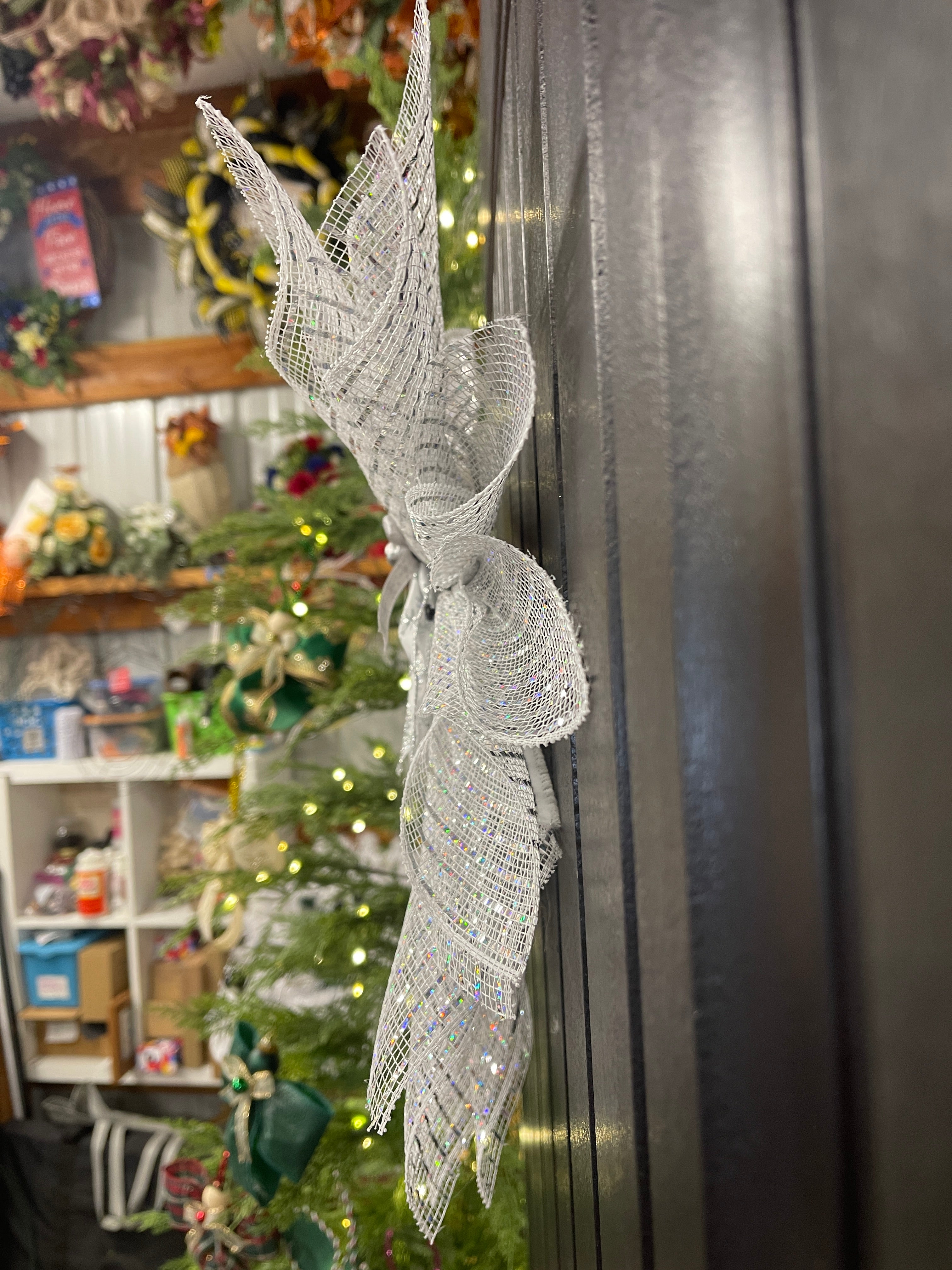 White Iridescent Christmas Angel Tree Topper, Holiday Guardian Angel Wall Decor, Graveside Memorial, KatsCreationsNMore