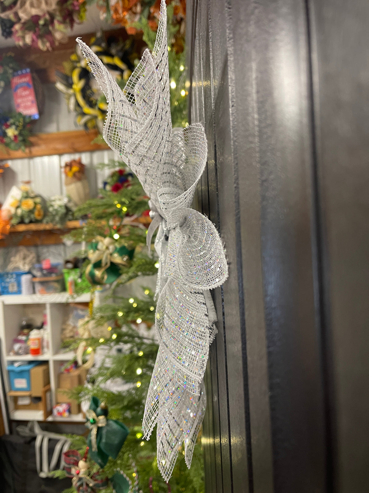 White Iridescent Christmas Angel Tree Topper, Holiday Guardian Angel Wall Decor, Graveside Memorial, KatsCreationsNMore