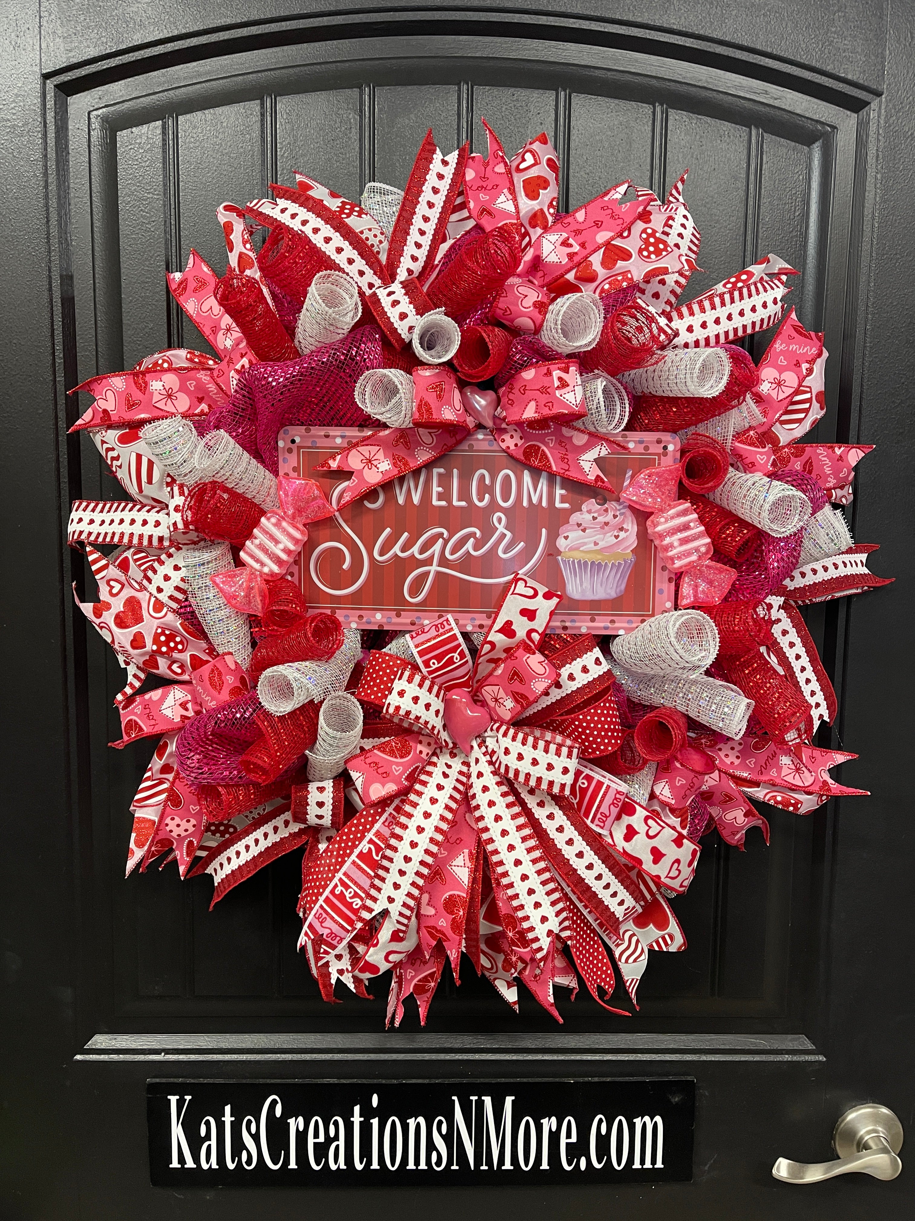 Welcome Sugar Valentines Day Wreath, Sweet Holiday Front Door Decor, KatsCreationsNMore