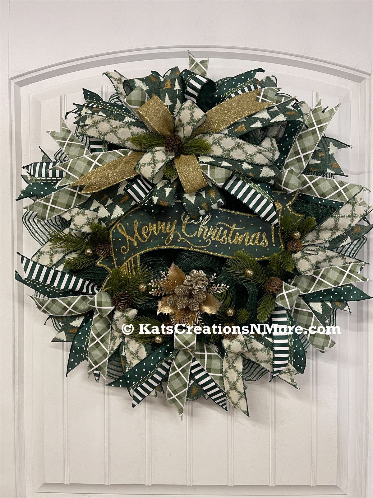 Merry Christmas Banner Wreath, Evergreen Winter Front Door Decor, KatsCreationsNMore