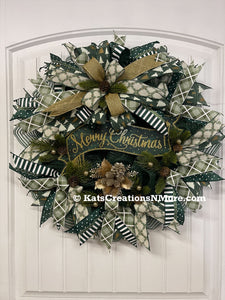 Merry Christmas Banner Wreath, Evergreen Winter Front Door Decor, KatsCreationsNMore