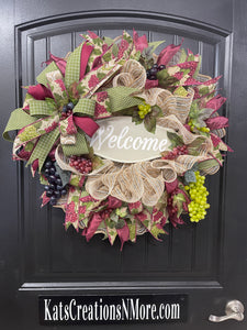 Winery Welcome Wreath, Tuscan Vineyard Front Door Decor, KatsCreationsNMore